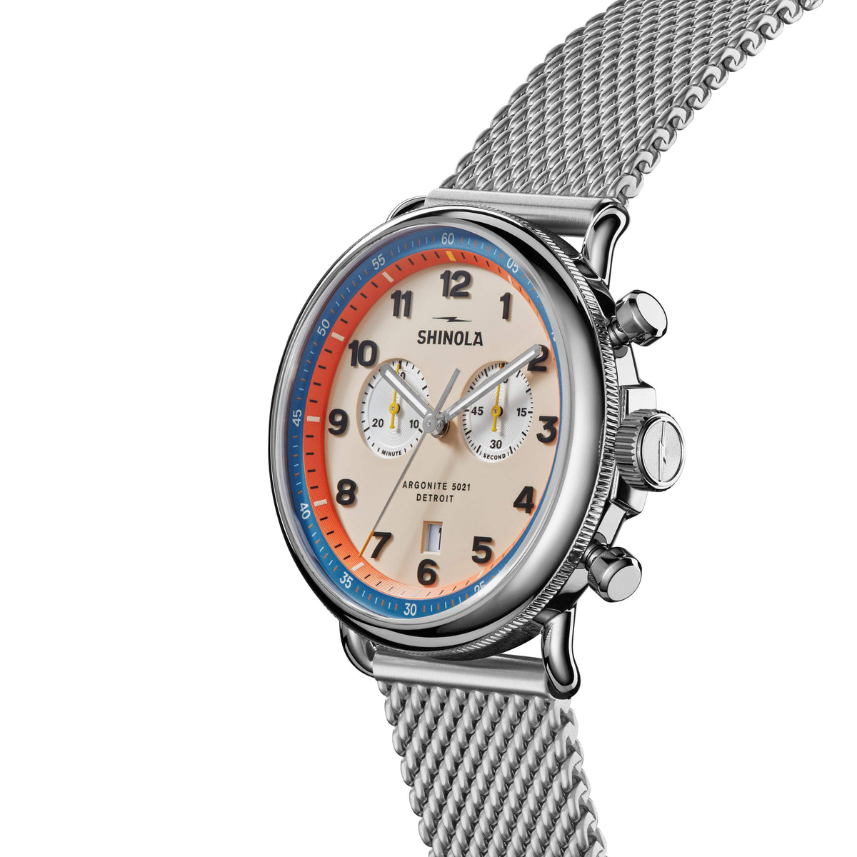 Shinola Canfield C56 Mesh Stainless Steel/Cream 43mm Quartz Watch
