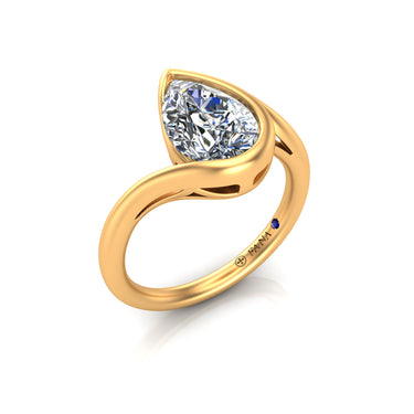 14Kt Yellow Gold Swirled Bezel-Set Solitaire Ring With 1.51ct Natural Pear-Shaped Diamond