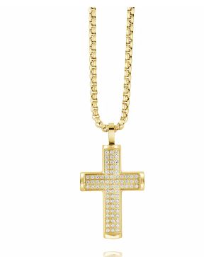 Italgem Steel Cross Pendant in Gold Overlay with Cubic Zirconia