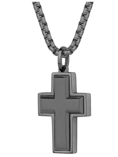 Italgem Gun Steel Cross with Brushed Center on a 22" Chain