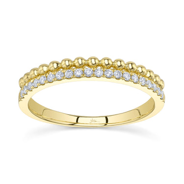 Shy Creation 14Kt Yellow Gold 2 Row Stackable Ring with .18cttw Natural Diamonds (Color G-H, Clarity SI2) -Size 7