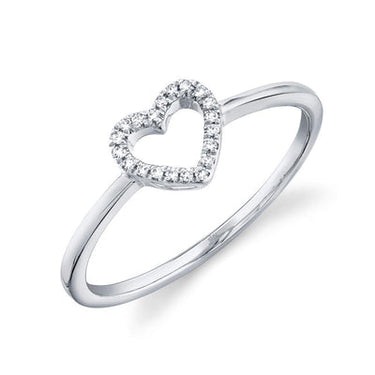 Shy Creation 14K White Gold Open Heart 0.04ctw Diamond Ring