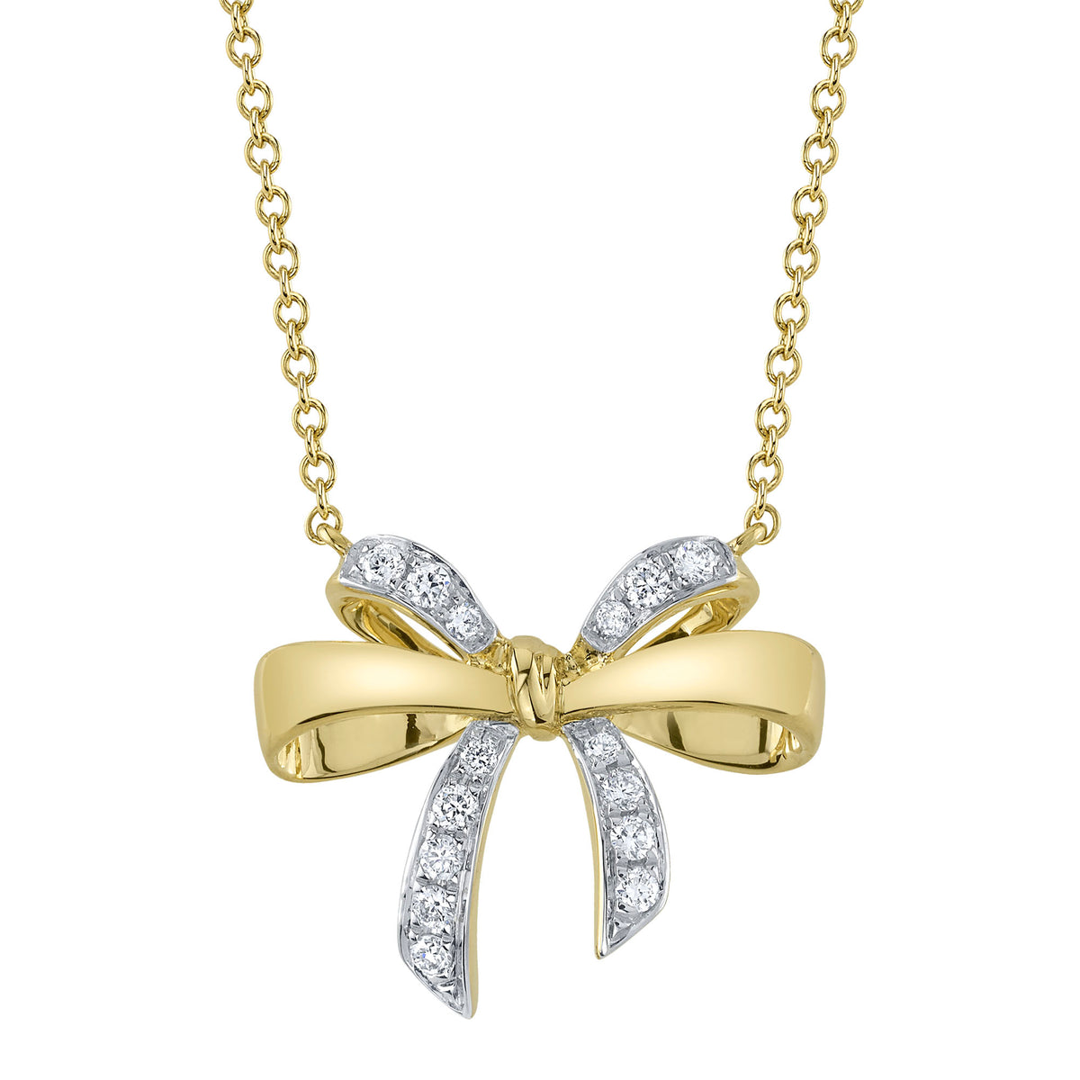 Shy Creation 14Kt Yellow Gold Diamond Bow Pendant