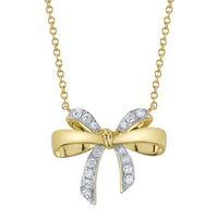 Shy Creation 14Kt Yellow Gold Diamond Bow Pendant
