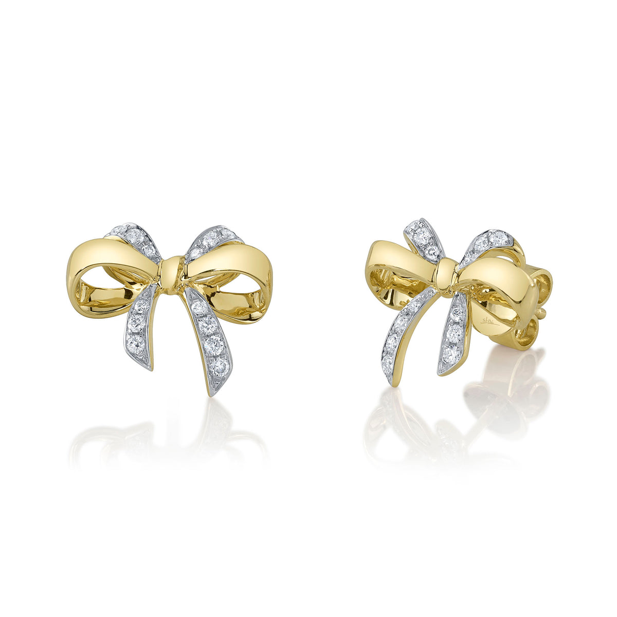 Shy Creation 14Kt Yellow Gold Diamond Bow Stud Earrings