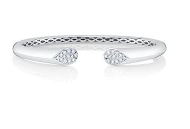 Shy Creation 14Kt White Gold Open Bangle with .54cttw Natural Diamonds (Color G-H, Clarity SI2)