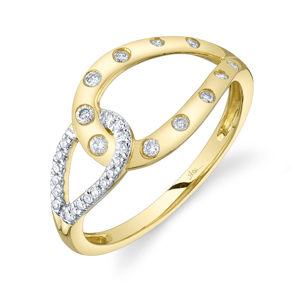 Shy Creation 14Kt Yellow Gold Interlocking & Flush Diamond Fashion Ring