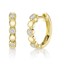Shy Creation 14Kt Yellow Gold Bezel-Set Natural Diamond Huggie Hoop Earrings