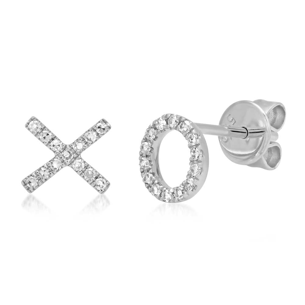 Shy Creation 14Kt White Gold Hugs And Kisses  Stud Earrings