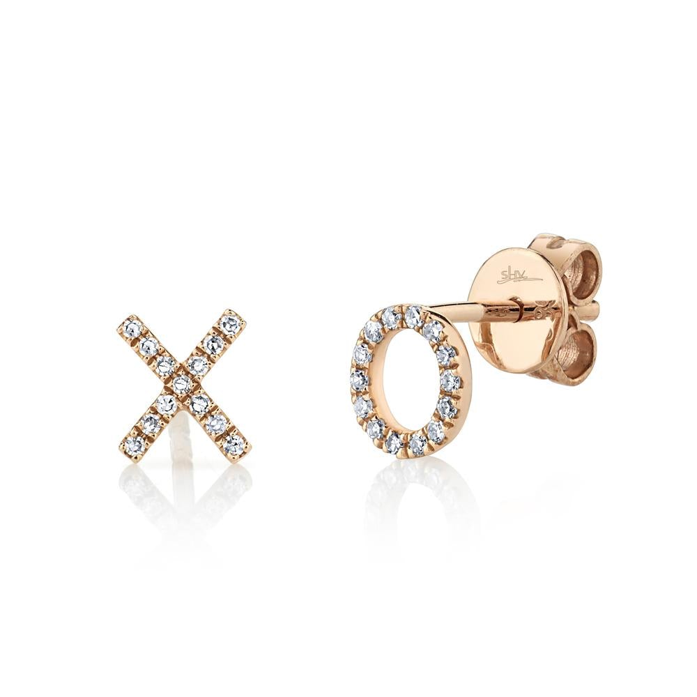 Shy Creation 14Kt Rose Gold Hugs and Kisses Stud Earrings .09cttw Natural Diamonds