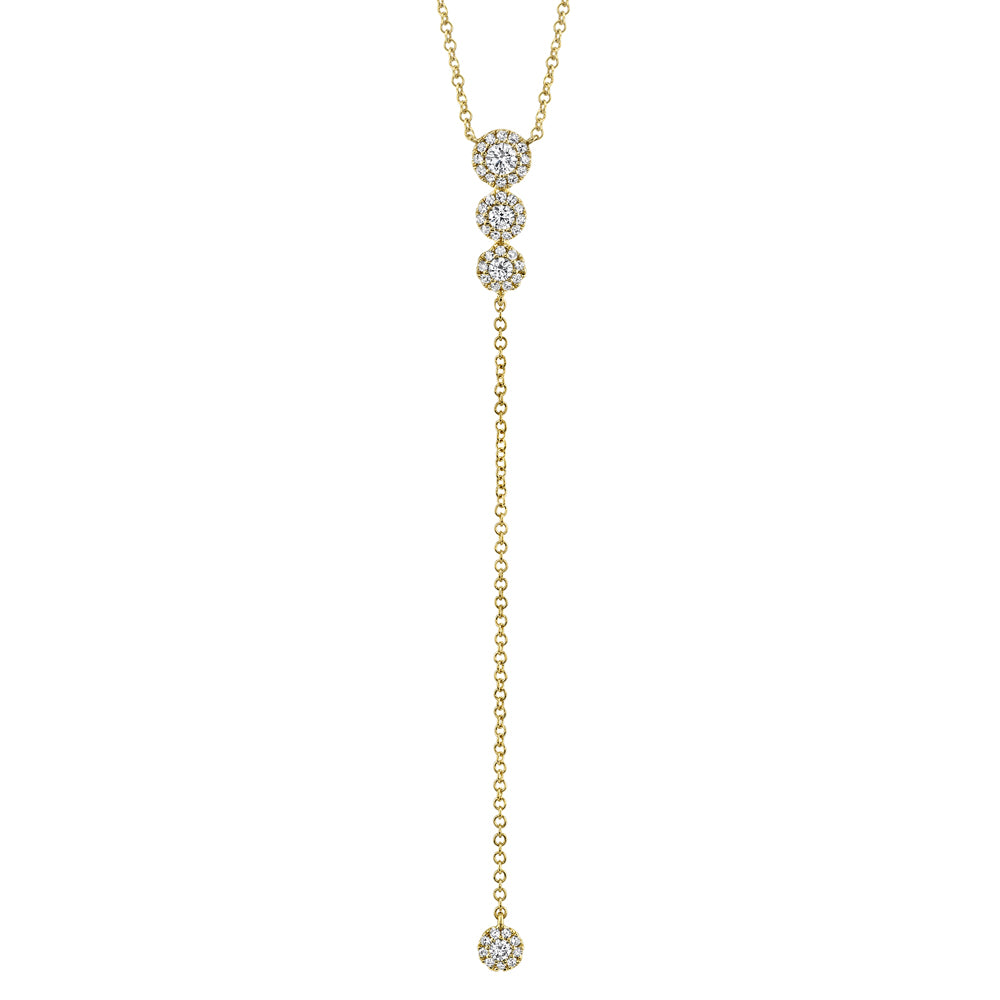 Shy Creation 14Kt Yellow Gold Diamond Halo Lariat Necklace