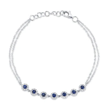Shy Creation 14Kt White Gold 0.53ctw Blue Sapphire & 0.21 Diamond Halo Bracelet