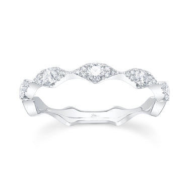 Shy Creation 14K White Gold Scalloped Stackable Diamond Band with .38cttw (H Color - SI1 Clarity) - Size 7