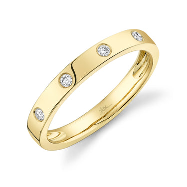 Shy Creation 14K Yellow Gold Stackable Band  with 4 Burnish-set  Natural Diamonds .07cttw (H Color - SI1 Clarity)