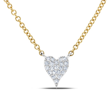 Shy Creation 14Kt Yellow & White Gold Pave Heart Necklace with 0.05cttw Diamonds (G/H Color - SI2 Clarity)