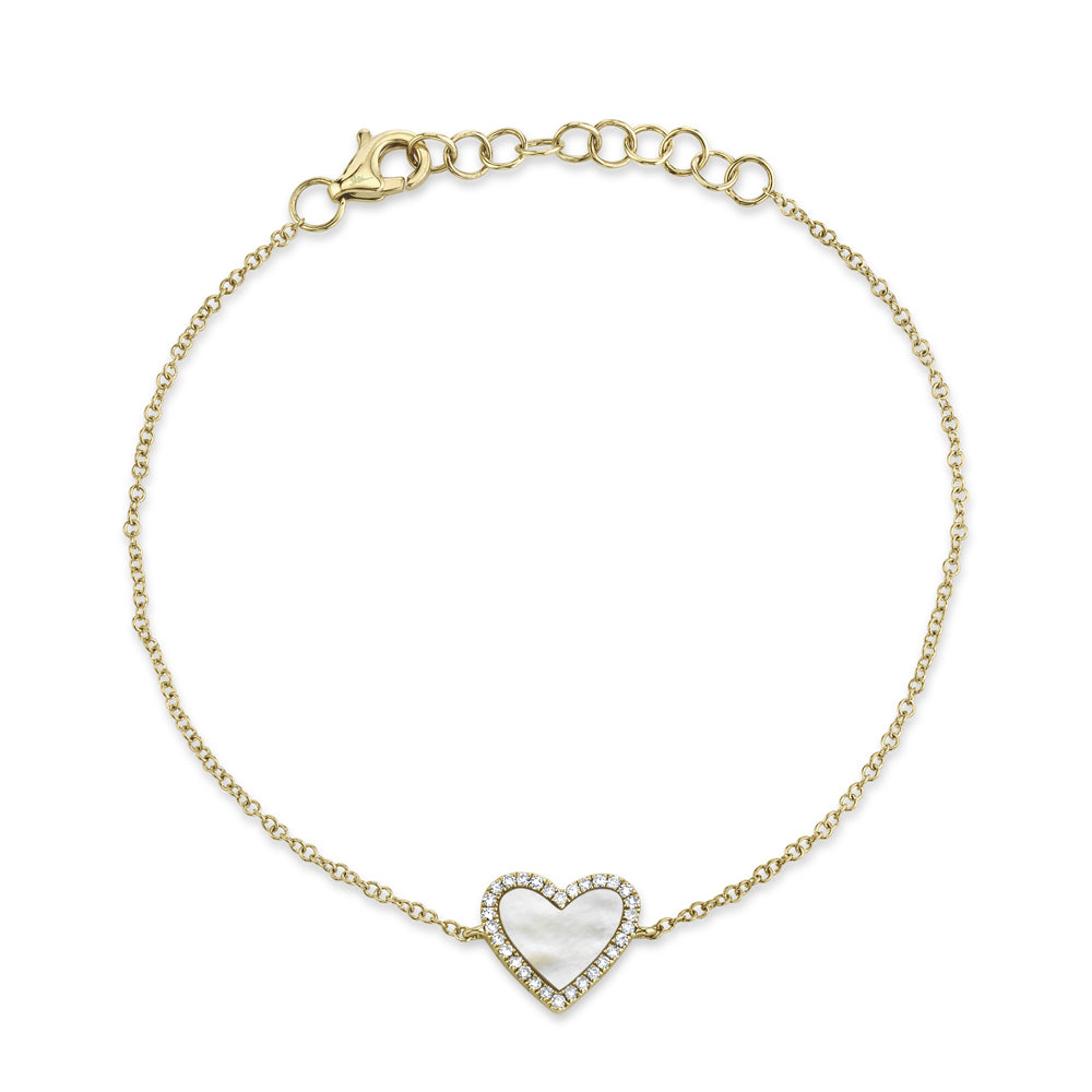 Shy Creation 14Kt Yellow Gold Mother of Pearl & Diamond Heart Bracelet