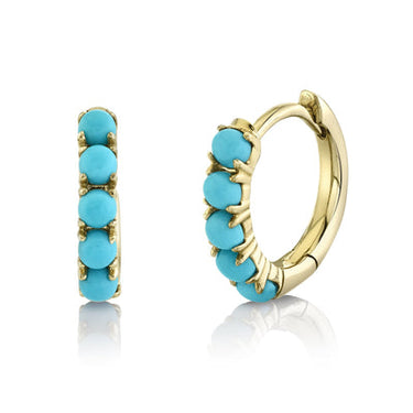 Shy Creation 14Kt Yellow Gold Turquoise Huggie Hoop Earrings