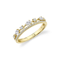 Shy Creation 14Kt Yellow Gold Double Row 0.37cttw Round & Pear Diamond Ring