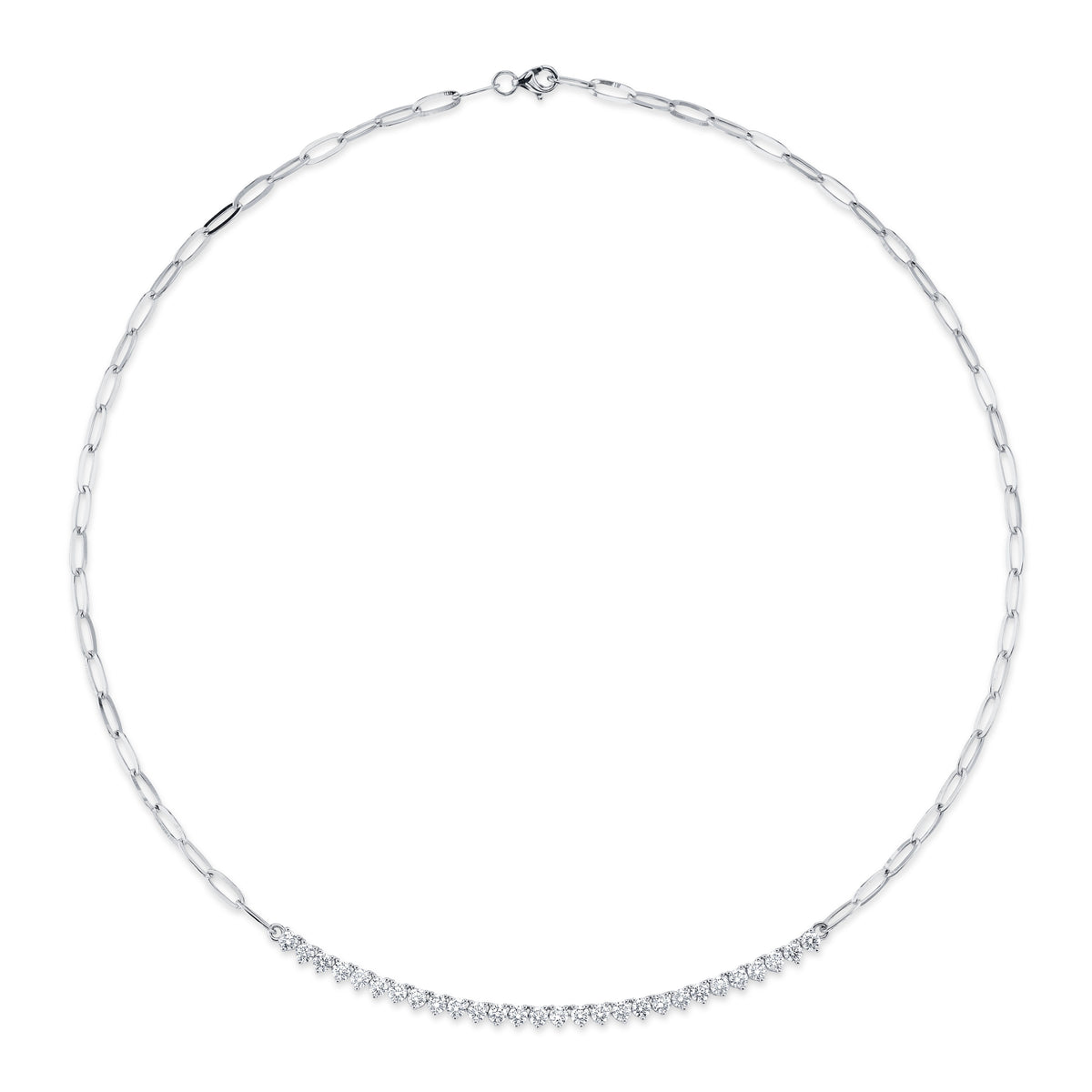 Shy Creation 14Kt White Gold Paperclip Milestone Necklace With  2.50cttw Natural Diamonds