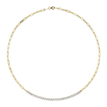 Shy Creation 14K Yellow Gold Milestone Paper Clip Necklace with 2.50 cttw Round Diamonds (H Color - SI1 Clarity) - 18" with Lobster Clasp