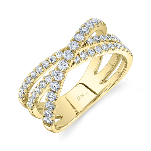 Shy Creation 14Kt Yellow Gold Diamond Bridge Ring with 0.79cttw Natural Diamonds - Size 7
