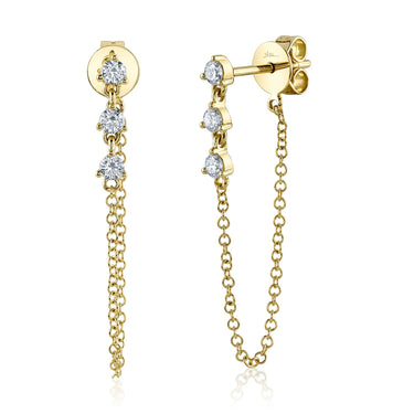 Shy Creation 14K Yellow Gold Chain Dangle Earrings with 6 Diamonds Totaling .29 Carats