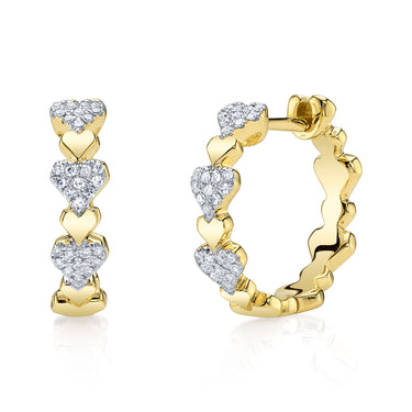 Shy Creation 14Kt Yellow Gold 0.13cttw Pave Diamond Heart Huggie Hoop Earrings