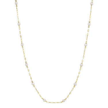 Shy Creation 14Kt Yellow Gold Cultured Pearl Sparkle Chain Necklace