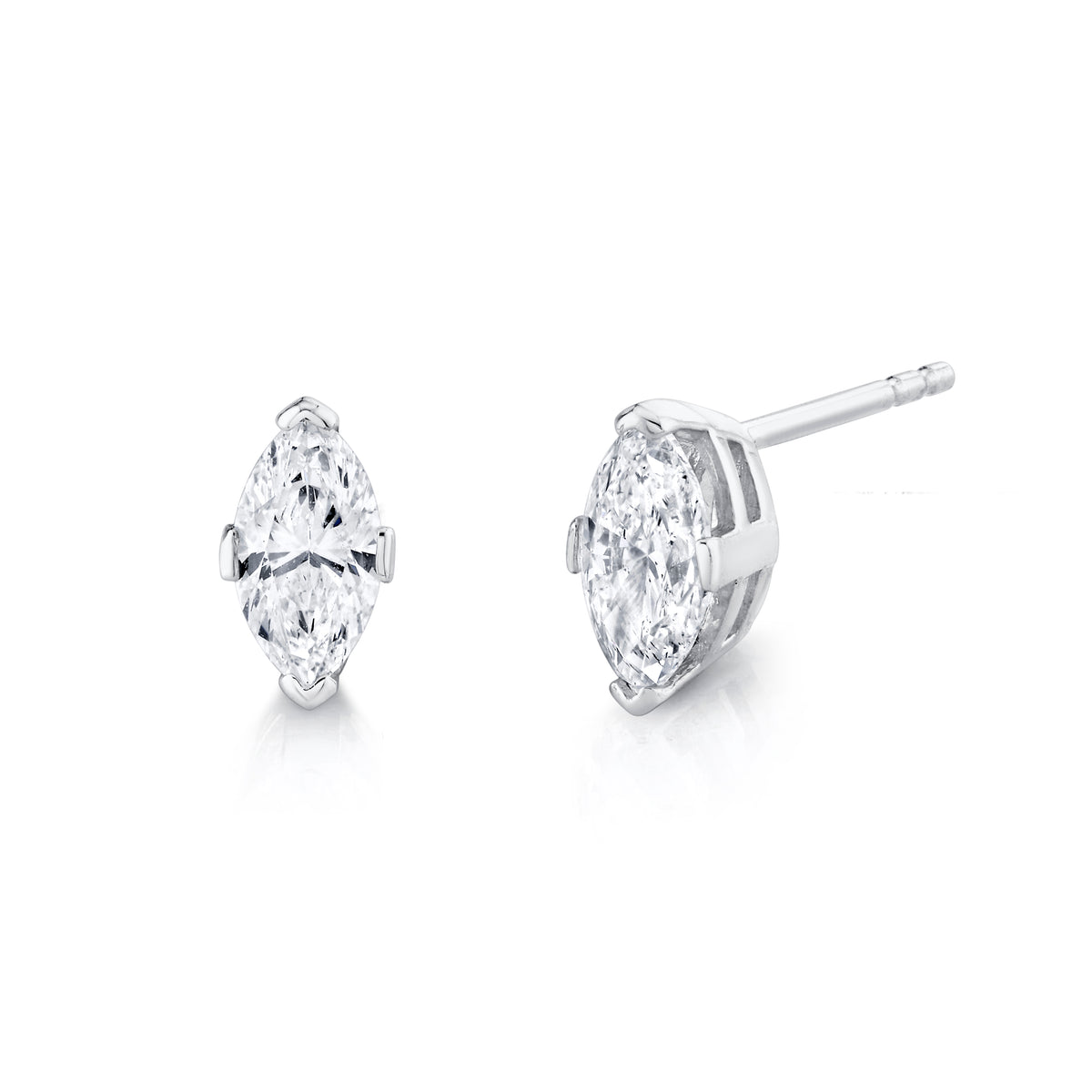 14Kt White Gold Stud Earrings With 1cttw Marquise Natural Diamonds