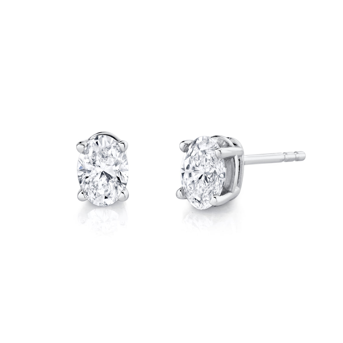 14Kt White Gold Stud Earrings with 1cttw Oval Shaped Natural Diamonds