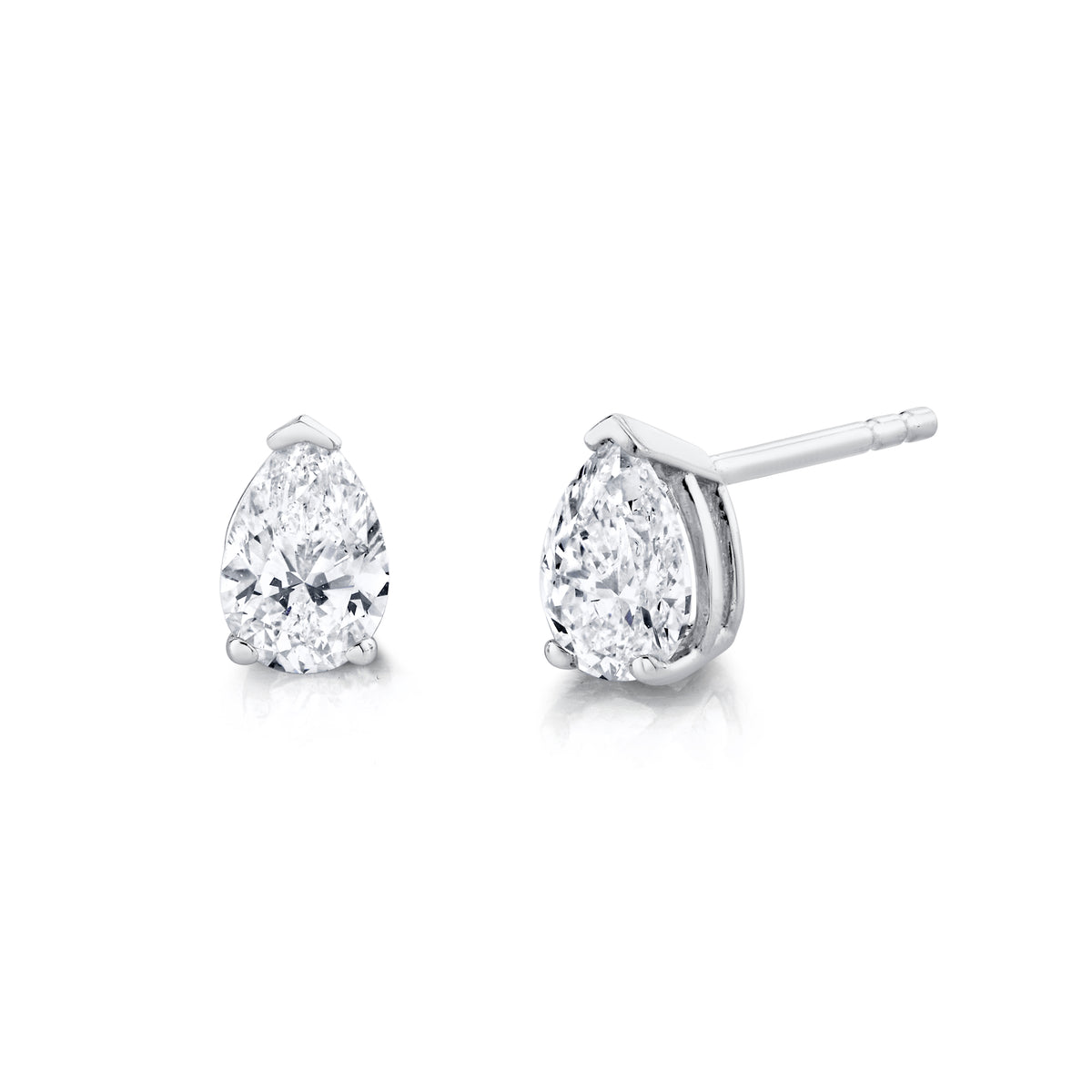 14Kt White Gold Stud Earrings with 3/4cttw Pear-Shaped Natural Diamonds