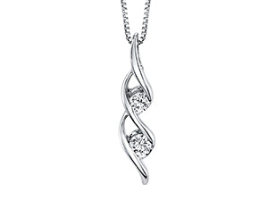 Double Flame Pendant In 10Kt White Gold With .15cttw Round Natural Diamonds