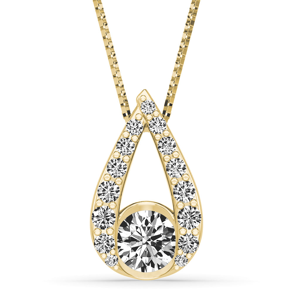 Teardrop Pendant In 14Kt Yellow Gold With 3/8cttw Round Natural Diamonds On 18" Box Link Chain