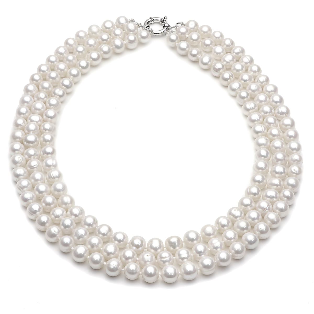 Triple Row Necklace with 8-9mm Freshwater Cultured Pearls