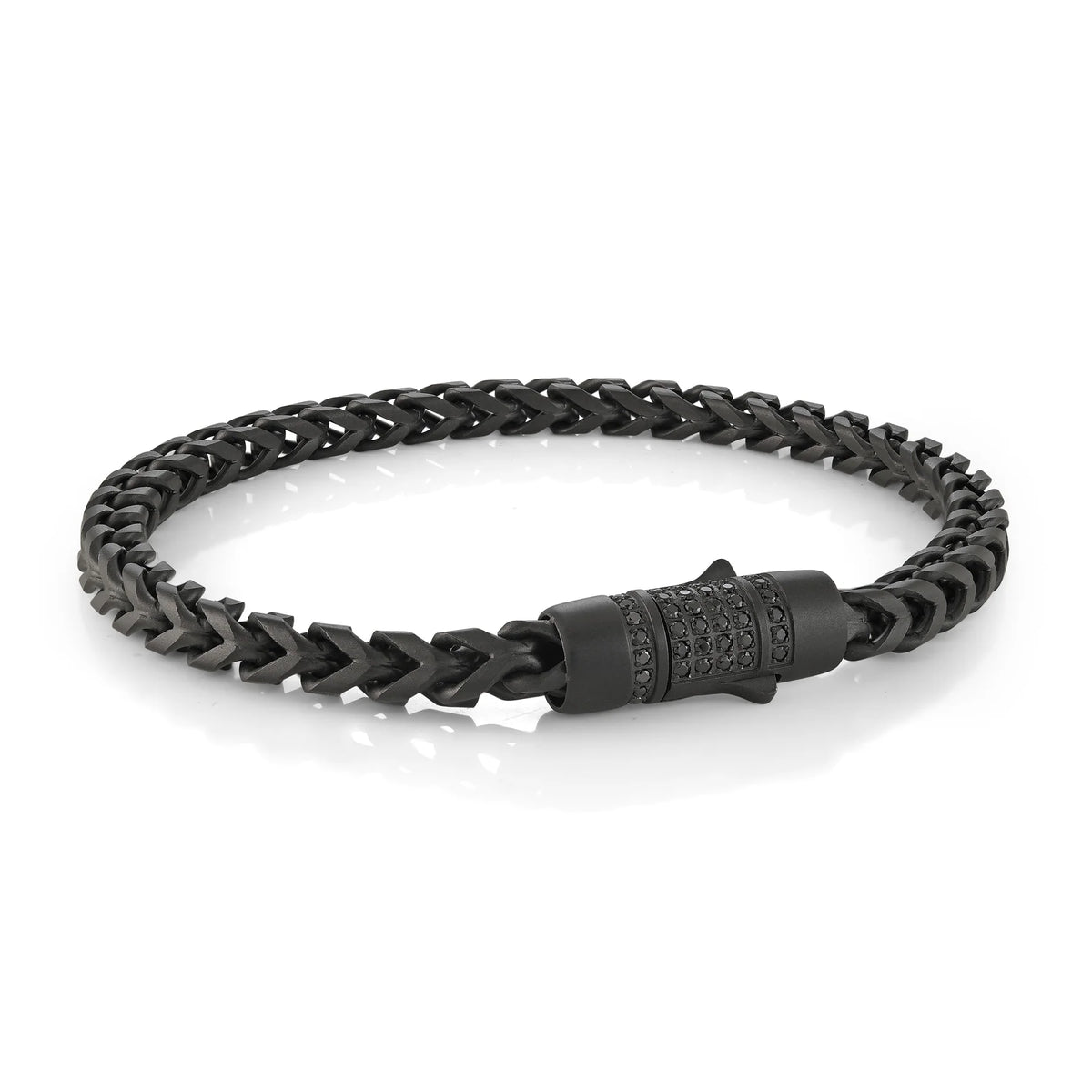 Italgem Steel Black Plated Round Curb Matte Black Studded Bracelet