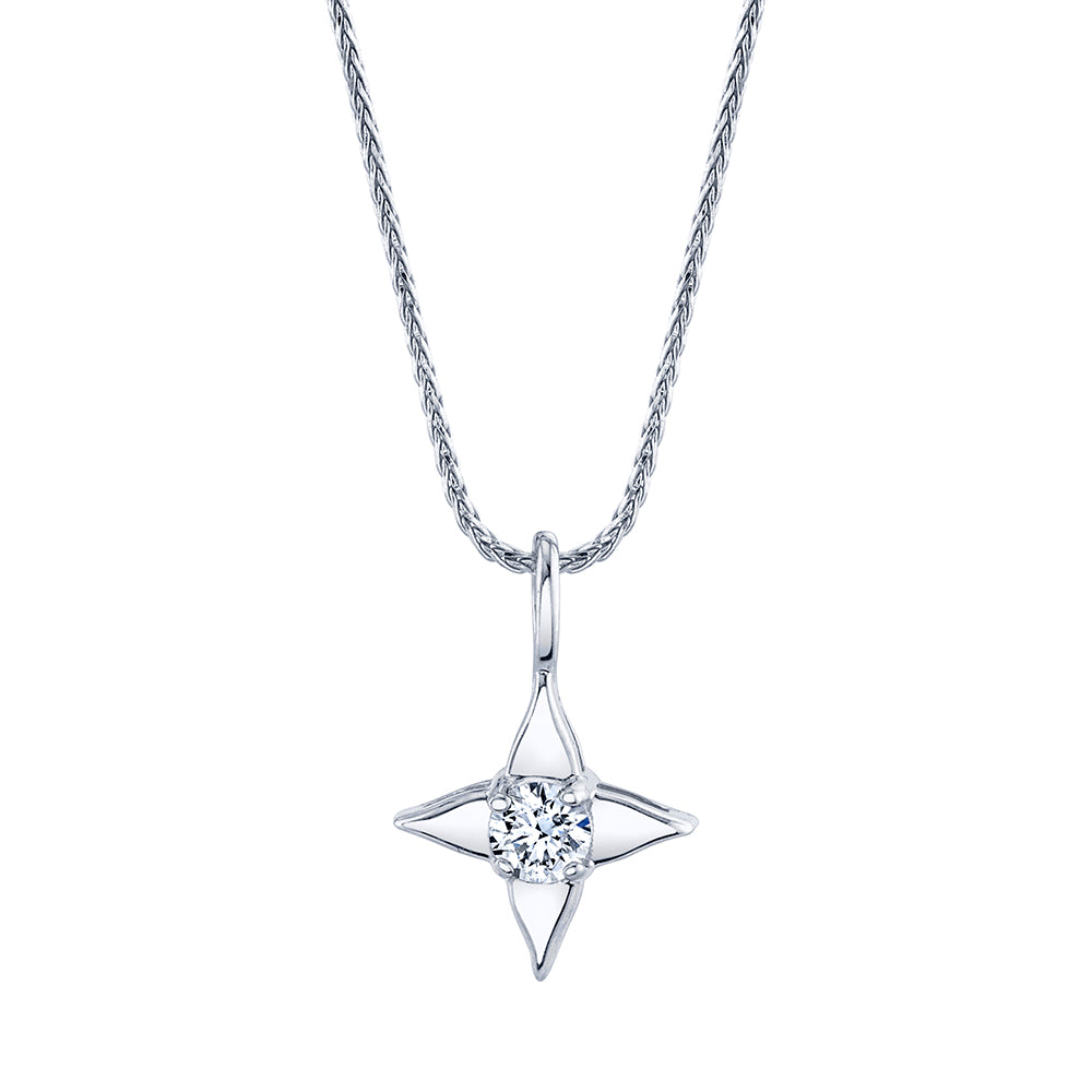 14Kt White Gold Star Of Hope Pendant With One Round Diamond Weighing .10ct