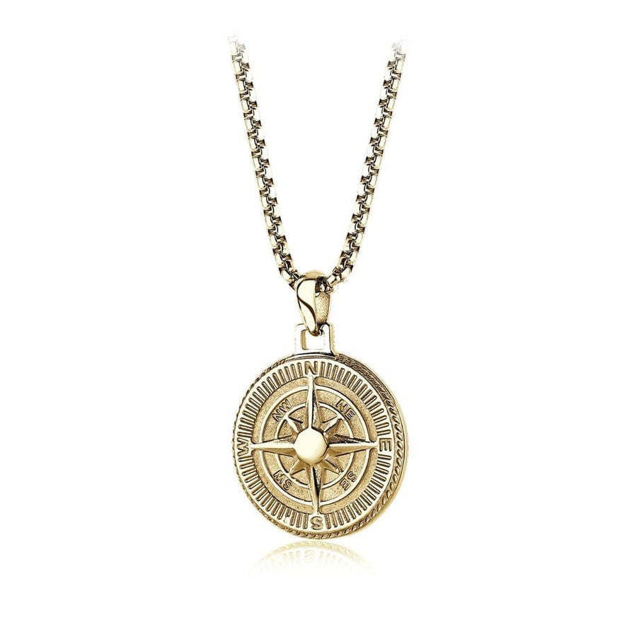 Italgem Stainless Steel Gold IP Plated Northstar Round Compass Pendant and Round Box Chain Necklace