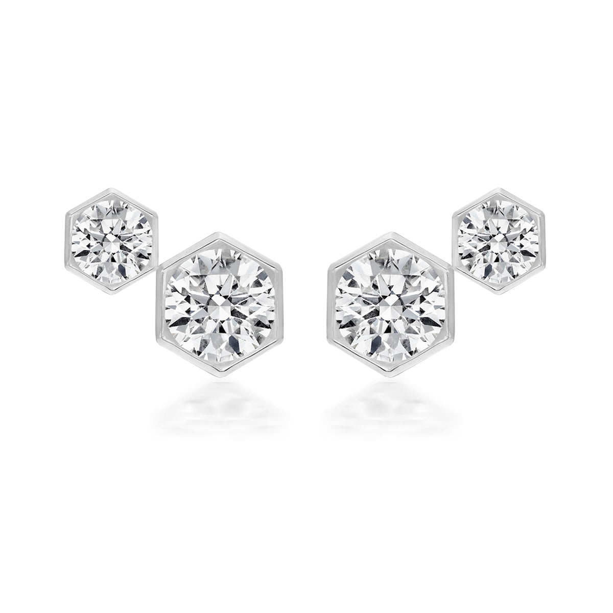 Lasker Hex Collection 18Kt White Gold Hexagon Shape 1.45cttw Double Diamond Stud Earrings