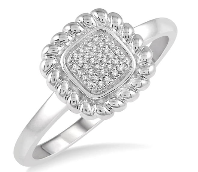 10kt White Gold Square-Shape Diamond Fashion Ring