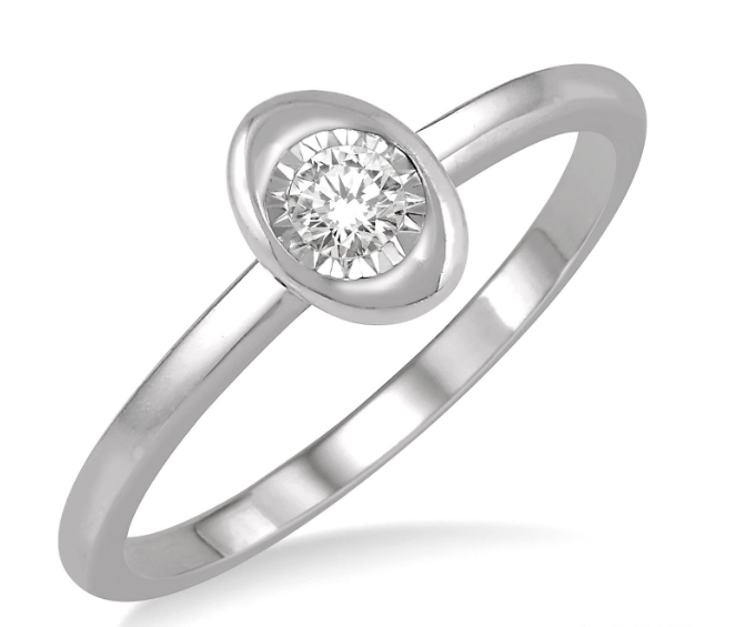 10kt White Gold Bezel Set Oval-Shape Diamond Promise Ring