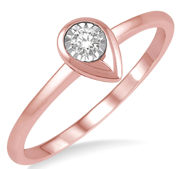 10kt Rose Gold Bezel Set Pear-Shape Diamond Promise Ring