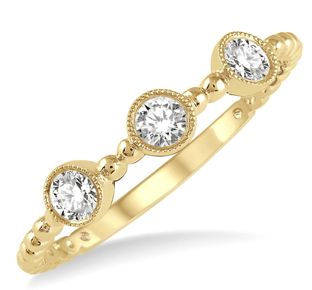 14kt Yellow Gold Circular Tri-Mount Ball Link Shank Diamond Fashion Ring