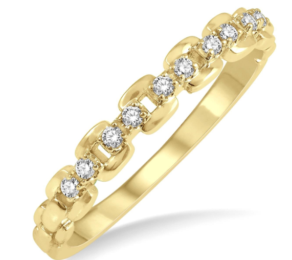 14kt Yellow Gold Box Chain Link Fashion Diamond Ring