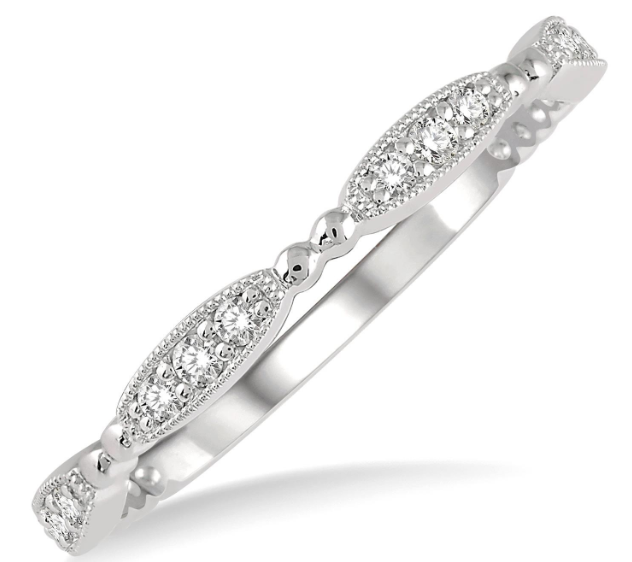 14kt White Gold Marquise Shape and Round Link Diamond Anniversary Band