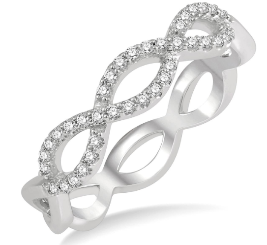 14kt White Gold Twisted Infinity Diamond Fashion Ring