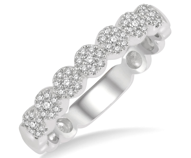 14kt White Gold Floral Diamond Anniversary Band