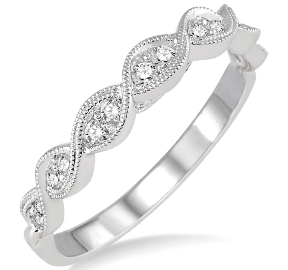 14kt White Gold Twisted Milgrain Diamond Anniversary Band