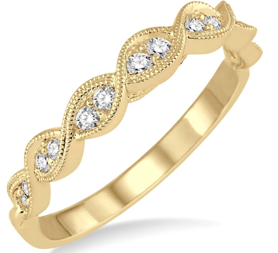 14kt Yellow Gold Twisted Milgrain Diamond Anniversary Band