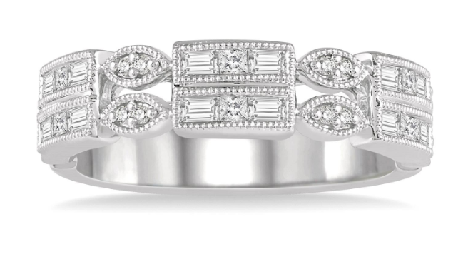 14kt White Gold Double-Row Stackable Milgrain Diamond Anniversary Band