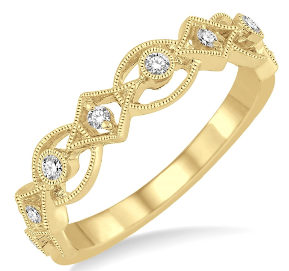 14kt Yellow Gold Bezel and Prong-Set Milgrain Stackable Diamond Anniversary Band